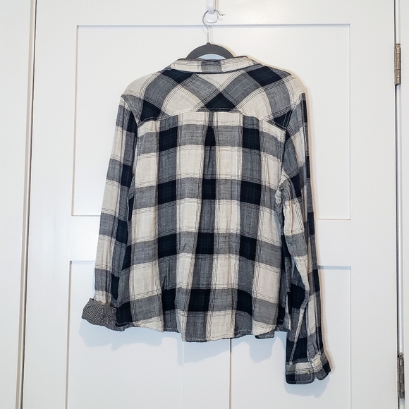 Maurices NEW Plaid Button Up Shirt Long Sleeves Size XL Black Cream Gray Cotton - Picture 13 of 15